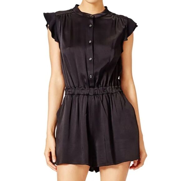 Kate Spade Crepe Romper Cap Sleeve With Ruffle Detail Black Size 8 - Picture 1 of 16